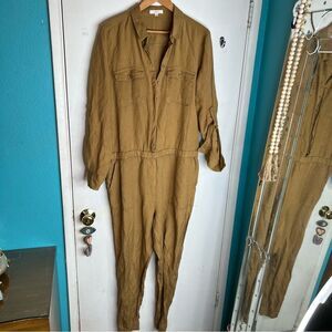 Ann Taylor LOFT Linen Blend Jumpsuit Size large Cargo Military Style